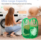 HOUSE AGAIN 2 Pcs Pop Up Laundry Hamper, Strong Mesh Laundry Baskets Collapsible, Hamper with Handles and Side Pocket, Portable Foldable Dirty Clothes for Dorm, Laundry room and Travel Storage, Green