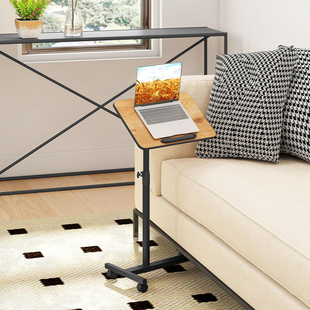 GOFLAME C-Shaped End Table Adjustable Height, Rolling Couch Sofa Side Table w...