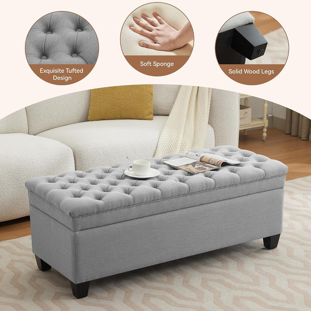 WUTUTUEE 51" Fabric Storage Ottoman Bench, Upholstered Rectangle End of ...