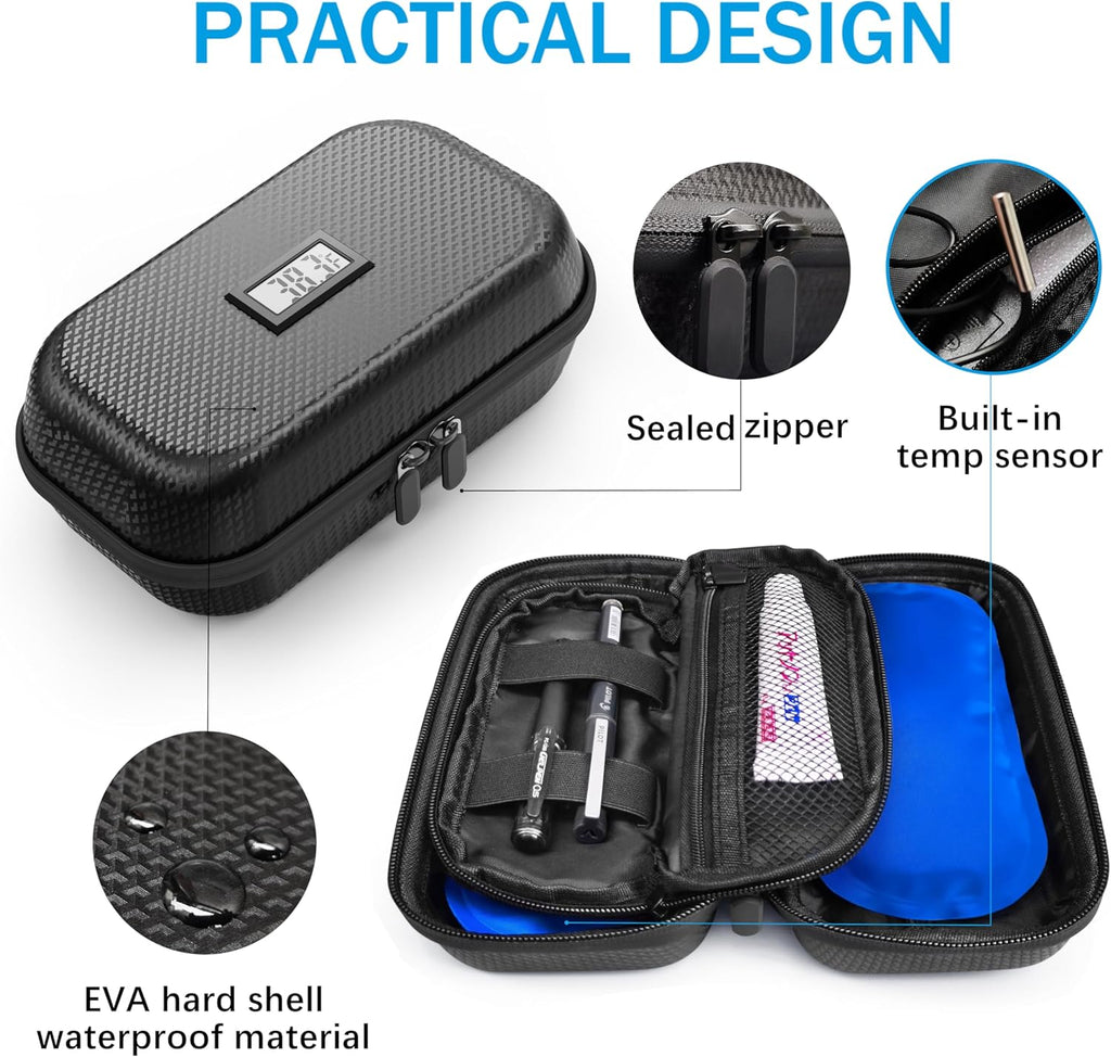 Insulin Cooler Travel Case TSA Approved, Refrigerated Medicine Travel Case with Temperature Display, Wrist Strap & 2 Reusable Ice Packs, Gift For Daily and Trip