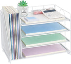 OPNCIE 4-Tier Paper Organizer with Magazine Holder, Desk Organizers and Accessories, Office Desk Accessories & Workspace Organizers, Desktop File Organizer for Office Supplies Storage, White