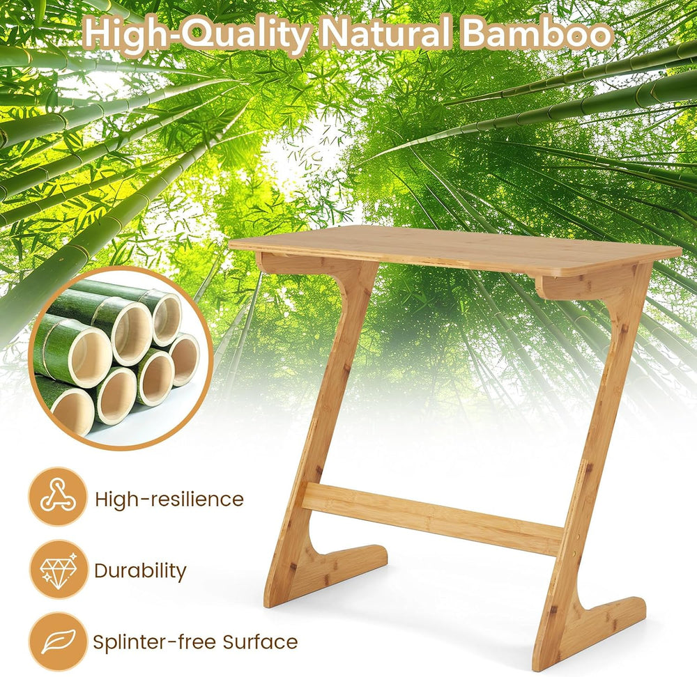 GOFLAME Bamboo TV Tray Table, Z Shaped Sofa Side Table for Laptops, Snacks &a...
