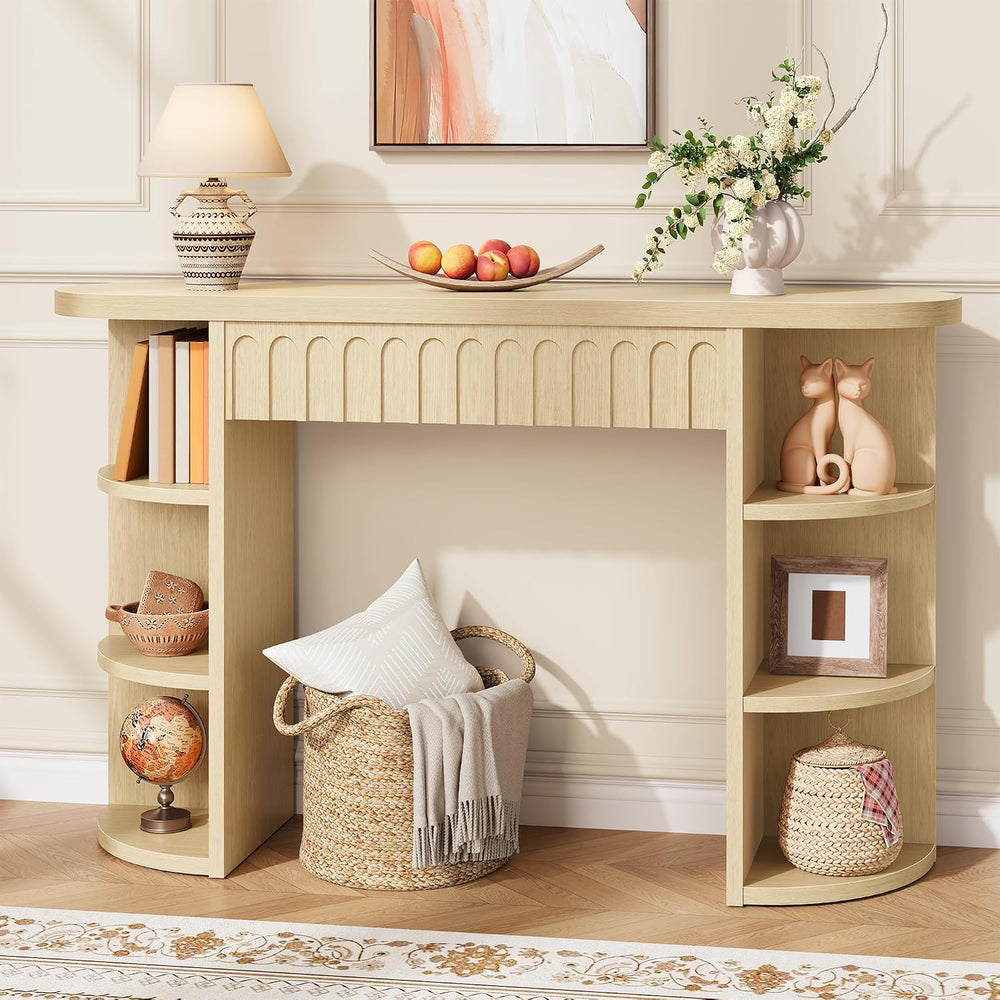 Hoctieon Fluted Console Table with Storage, Entryway Table with Side Storage ...