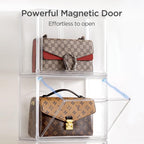 HBlife 3 Pack Purse Storage Organizer for Closet, Medium Clear Stackable Handbag Display Case Box with Magnetic Door for Collectibles, Cosmetics, Women Heels and Toys