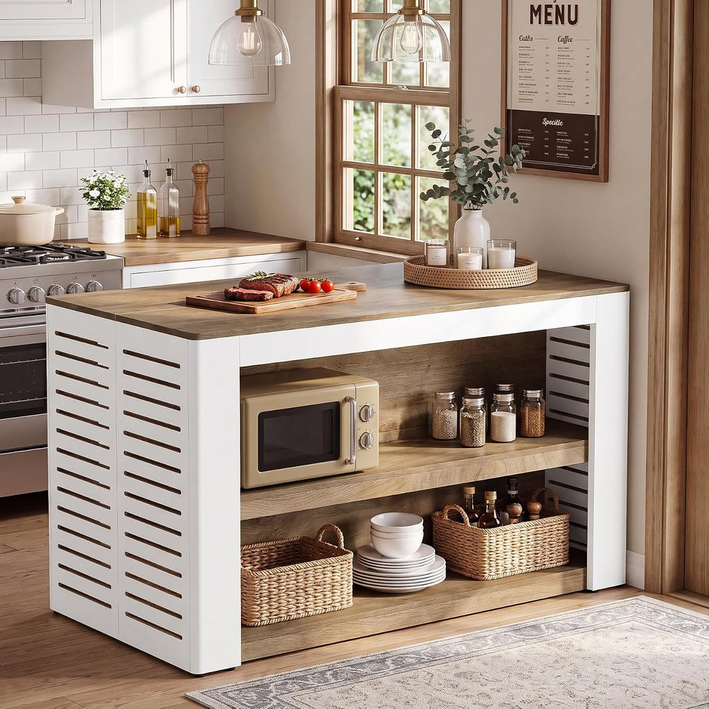 Tribesigns 55.1-Inch Kitchen Island with Storage and Seating Space | 3-Tier F...