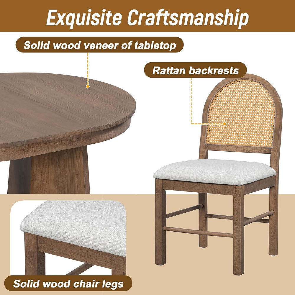 Harper & Bright Designs 5-Piece Extendable Round Dining Table Set for 4, ...