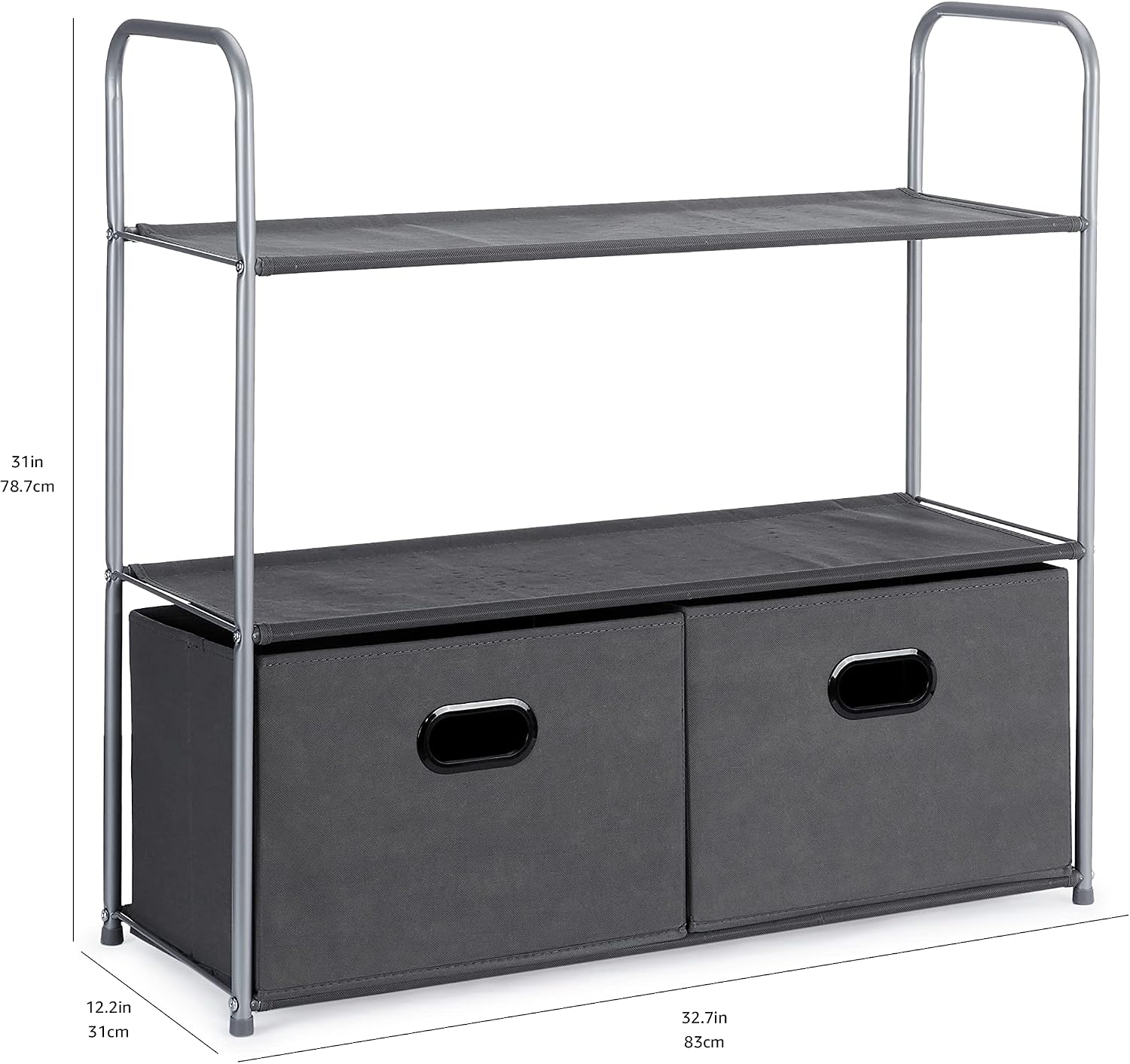 Amazon Basics Freestanding Closet Organizer with Fabric Bins, Drawers and 3 Shelves, Easy to Assemble, Grey, 32.7" x 12.2" x 31"