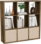 Cube Storage Organizer Bookcase, Decorative 11 inch Open Back Cubical Shelf with Thickened Border, Display Bookshelf for Living Room, Home Office, Sturdy Room (Brown, 9 Cube)