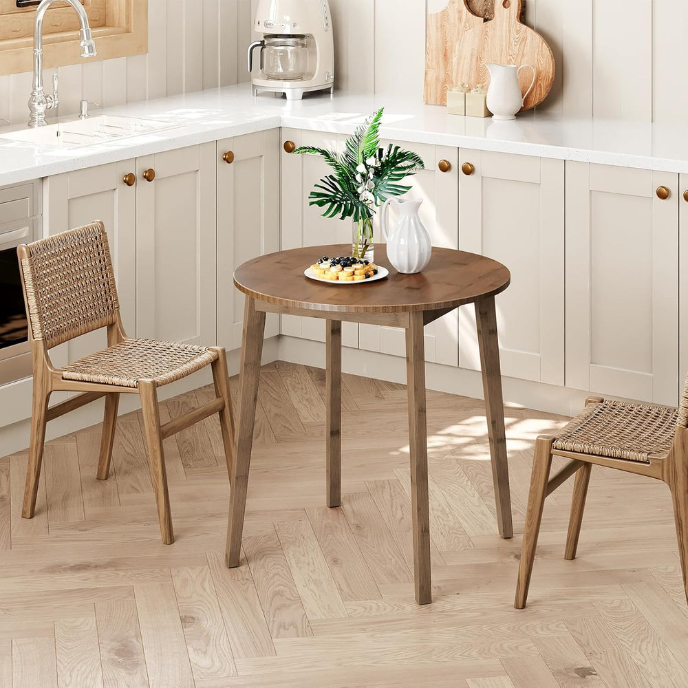 HOOBRO Bamboo Dining Table, Round Dining Table for 2, 27.5" Kitchen Tabl...