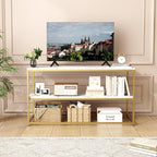 Function Home TV Stand for TVs up to 50 Inch, 2 Tier Entertainment Center, Modern TV Cabinet with Marble Top and Gold Metal Base, 42" Media Console Table with Storage for Living Room Bedroom