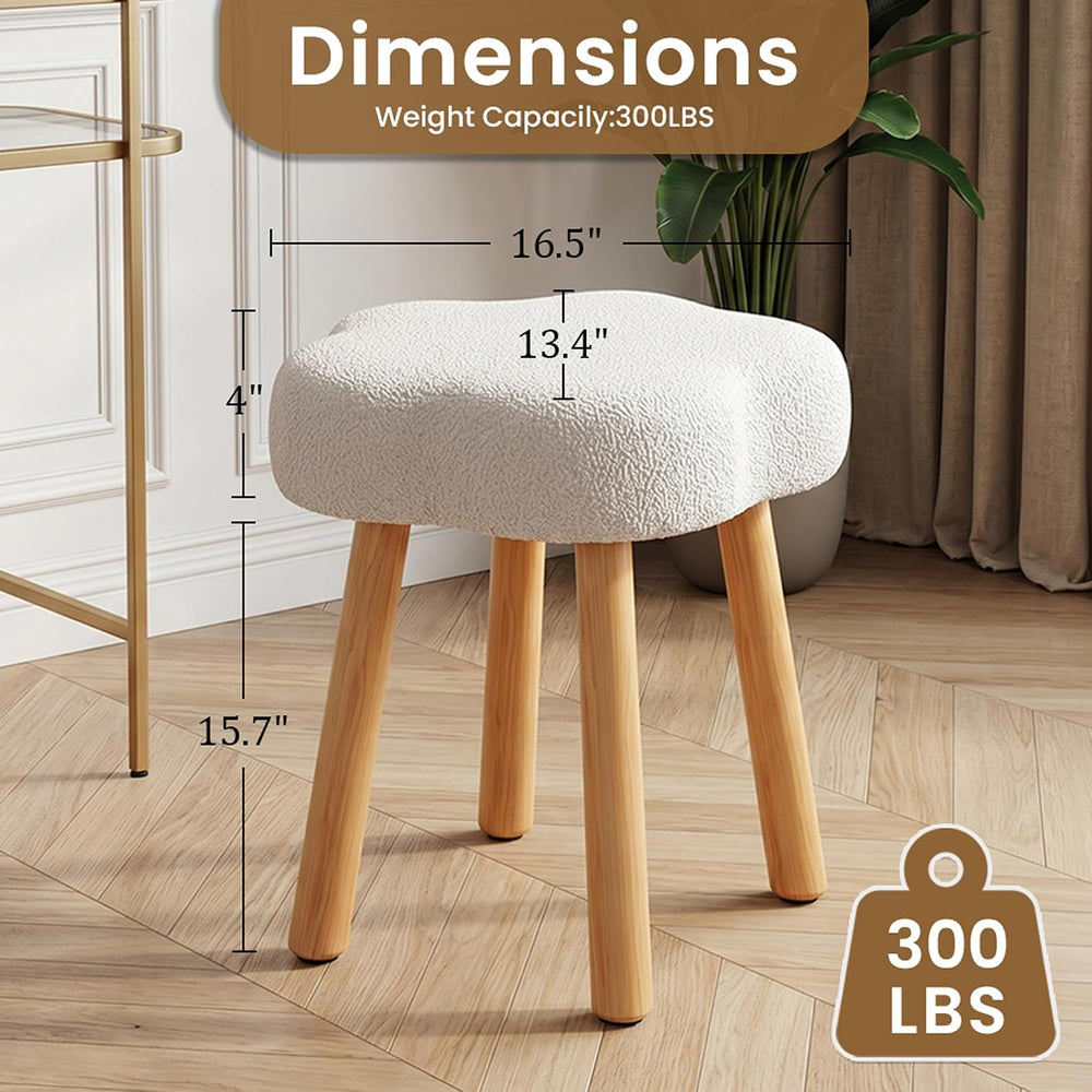 Cmishe Cloud Vanity Stool with Solid Beech Wood Legs, Boucle Makeup Chair for...