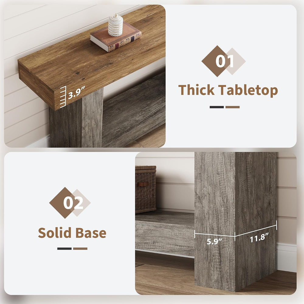 Garvee 63" Farmhouse 2-Tier Console Table for Entryway, Brown and Grey |...