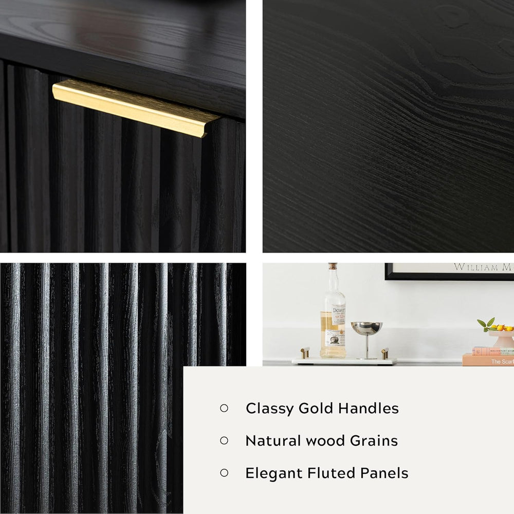 Fluted Storage Cabinet with 3 Doors, Sideboard Buffet Cabinets with Adjustabl...