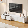 Ball & Cast Luxury Fluted TV Stand with 4 Drawers for TVs up to 85", Modern Media Console w/Faux Marble Tabletop and Gold Base, Curved Profile Design,Entertainment Center for Living Room,White