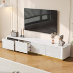 Ball & Cast Luxury Fluted TV Stand with 4 Drawers for TVs up to 85", Modern Media Console w/Faux Marble Tabletop and Gold Base, Curved Profile Design,Entertainment Center for Living Room,White