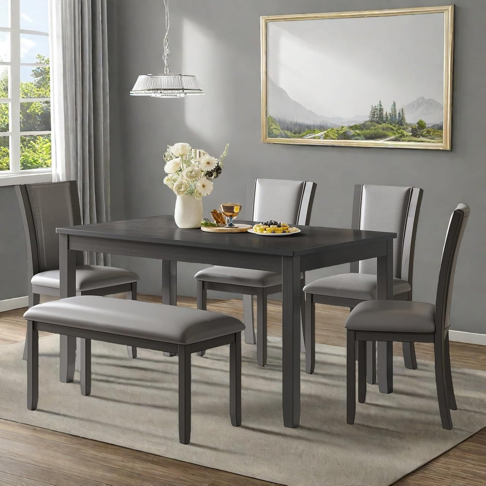 6 Piece Dining Table Set, Counter Height Kitchen Sets, Gray | Rectangular Tab...