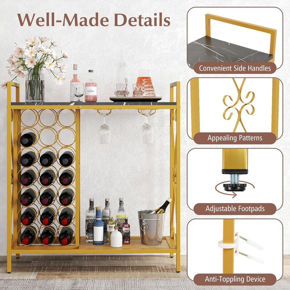 GOFLAME 21 Bottle Wine Rack, Freestanding Floor Wine Bottle Organizer w/Glass...
