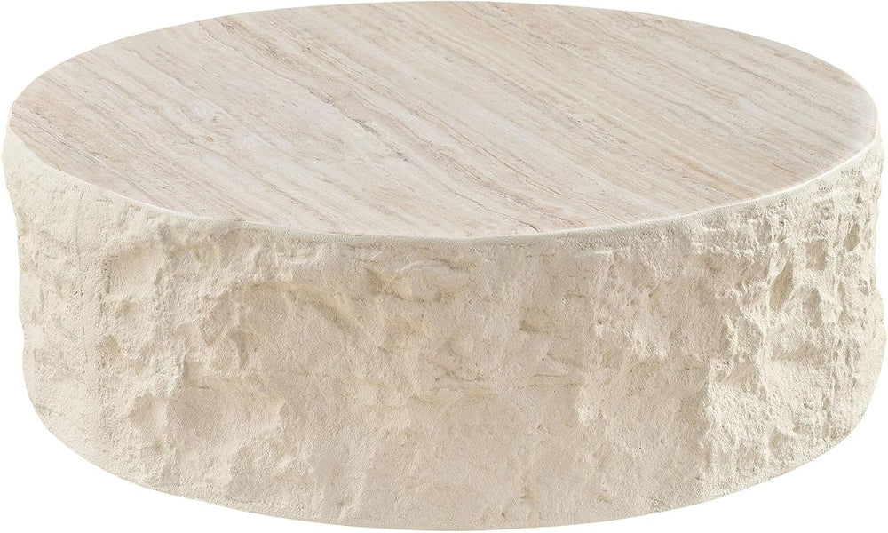 Fiberglass Round Coffee Table Set of Two, Living Room Vintage Design Faux Sto...