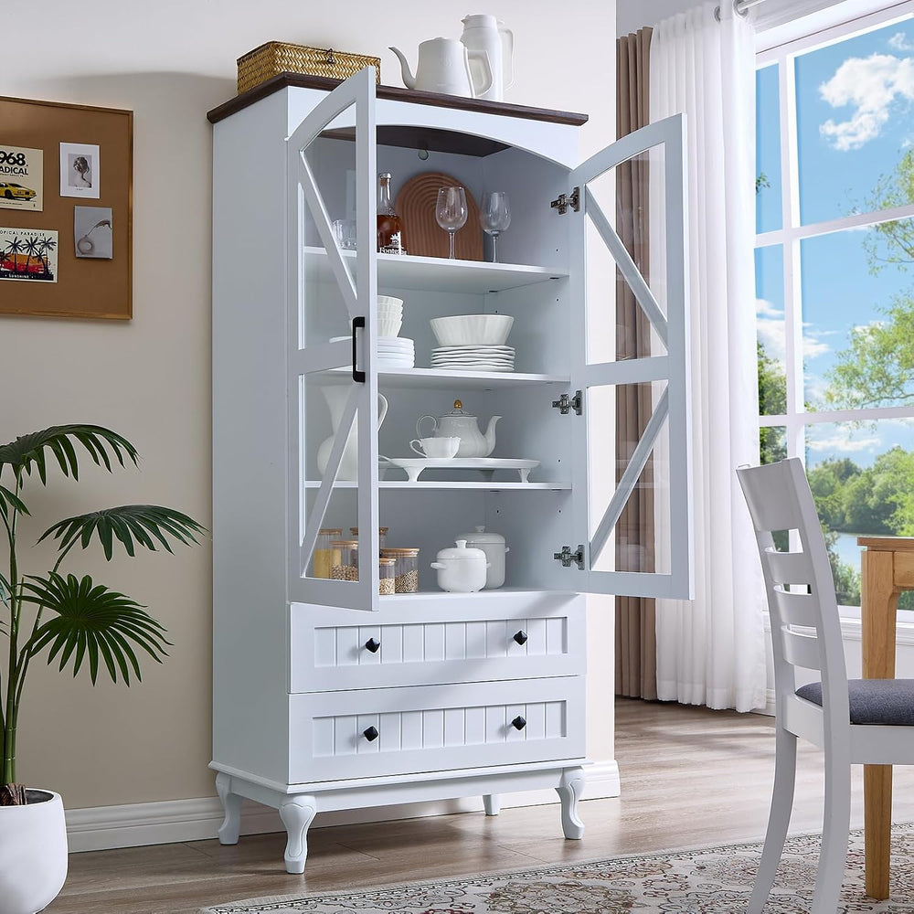 72" Tall Pantry Cabinet, Wood Arched Kitchen Pantry Storage Cabinets wit...