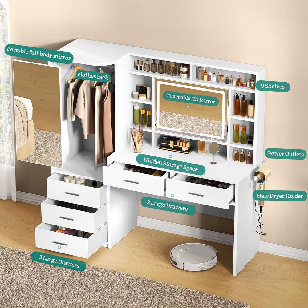 YITAHOME 59" Vanity Desk with Mirror & Lights | Makeup Vanity Table ...
