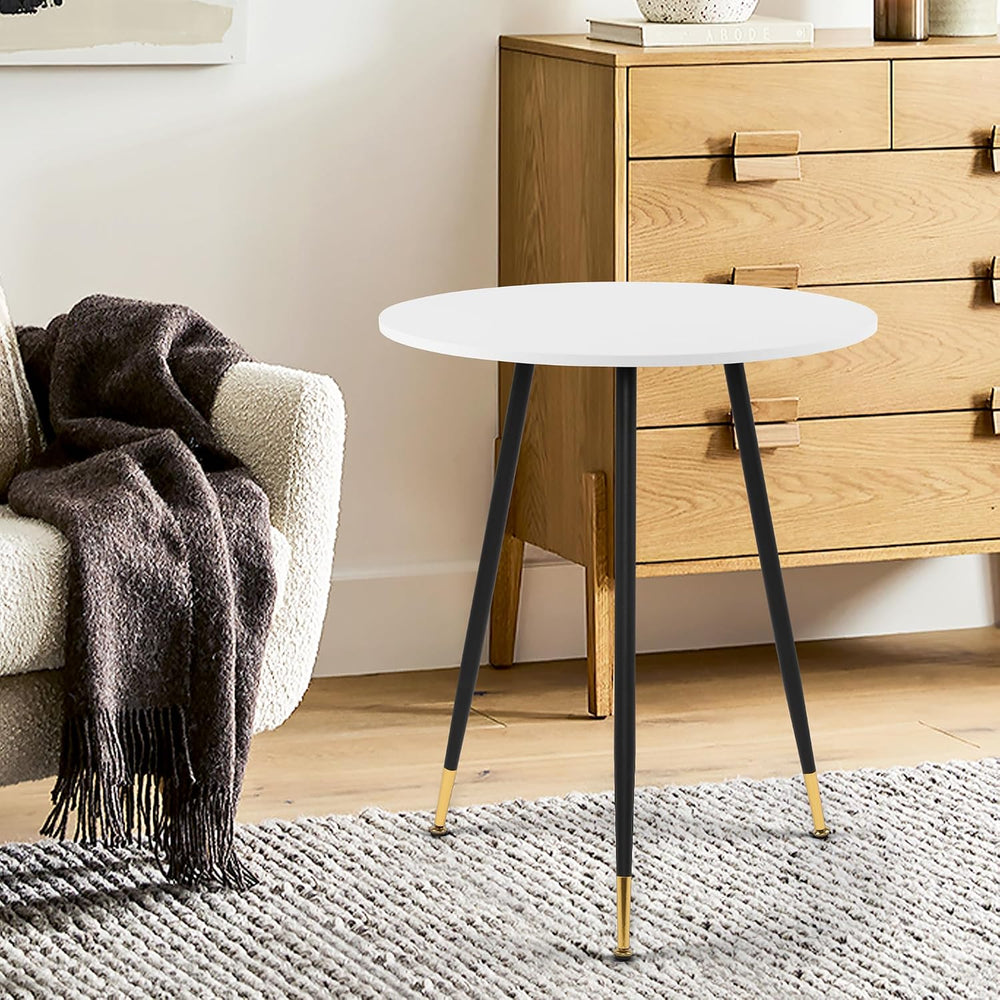 NOBPEINT Round Modern Wooden Side Table, 28 Inches End Table with 3 Metal Leg...