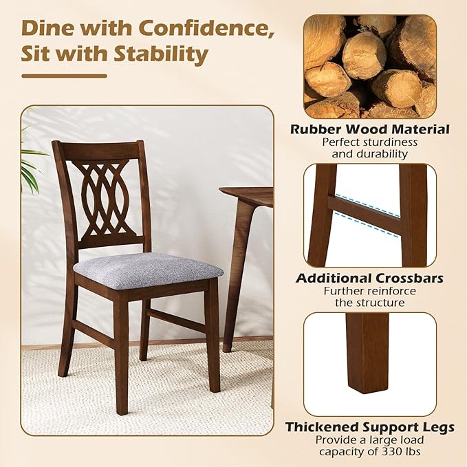 GOFLAME Wooden Dining Chairs Set of 2, Fabric Upholstered Kitchen Chairs with Padded Seat and Rubber Wood Frame, Farmhouse Armless Side Chairs for Dining Room, Living Room, Restaurant