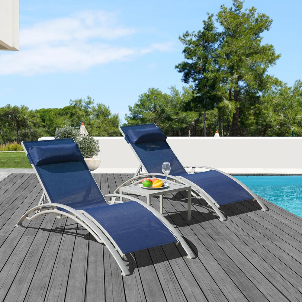 Domi Lounge Chair Set of 3, Aluminum Lounge Chairs for Outside with 5 Adjusta...
