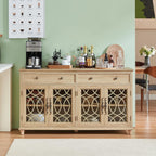 Joaxswe Farmhouse Sideboard Buffet Cabinet with Storage,59" Large Credenza with 4 Glass Doors & 2 Drawers,Adjustable Shelves Console Table,Wood Kitchen Coffee Bar for Dining Room,Living Room,Natural