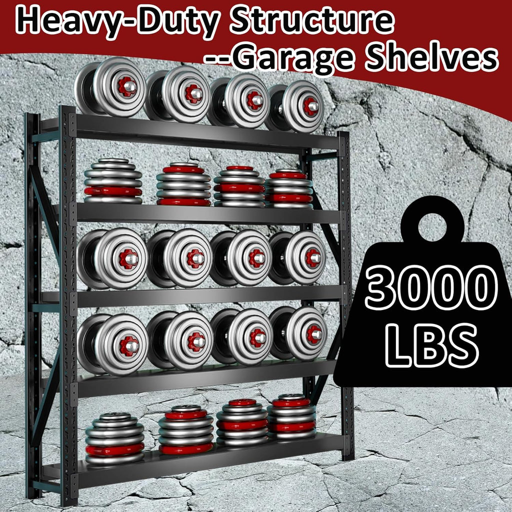 3000LBS Heavy-Duty Garage Shelving, 47" W Metal Shelves, 4-Tier Adjustable Garage Shelving Units, Storage Racks for Warehouse, Workshop