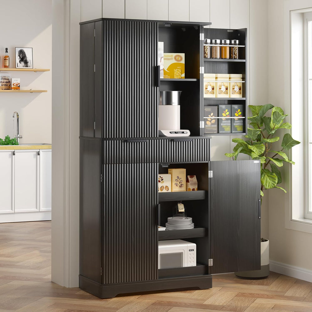 Spaco 72" Fluted Kitchen Pantry Cabinet,Modern Cupboard Storage Cabinet ...