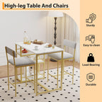Dining Table Set for 2, Counter Height Kitchen Table and Chairs, Bar Table Set with 2 Upholstered Bar Stools, 3 Piece Dining Room Table Set for Small Space, Apartment, Gold