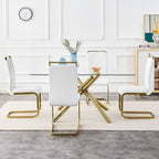 AZmac Modern Leather Dining Chairs Set of 6,Armless Kitchen Chairs,Dining Room Chairs with Upholstered Padded Seat and Sturdy Gold Legs for Dining Room,Kitchen (Set of 6, White-Gold Leg)
