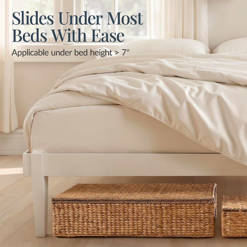 Best Choice Products Under Bed Storage Containers W/Lid, Wheels and Handles, 2-Pack Large Handwoven Water Hyacinth Closet Organizer, Shoe Storage Bins, Multi-Purpose Nesting Baskets - Natural