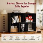 Book Shelf, Wooden Cube Storage Organizer with 11" Open Cubes, Stackable Modular Bookcase for Room Divider Storage, 2 Tier Bookshelf for Living Room, Bedroom, Office (Black, 5-Cube)
