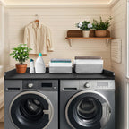 Washer Dryer Countertop with 2 Pack Storage Baskets, Wood Washer and Dryer Countertop with Non-Slip Pads/Edge Rails for Laundry Room Storage and Organization, 27.5" W x 54" L(Black Marble)
