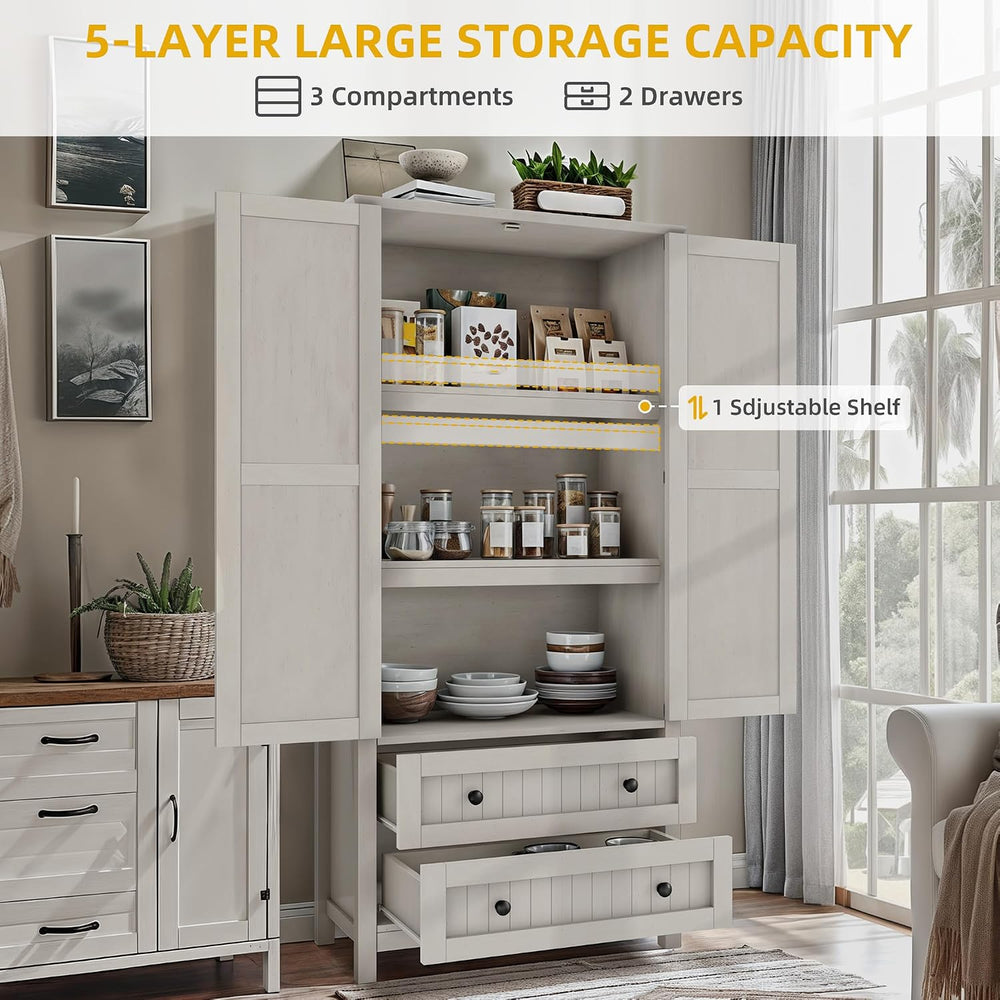DWVO 64.5" Pantry Cabinet with Barn Doors, 2 Drawers & Shelves, Off ...
