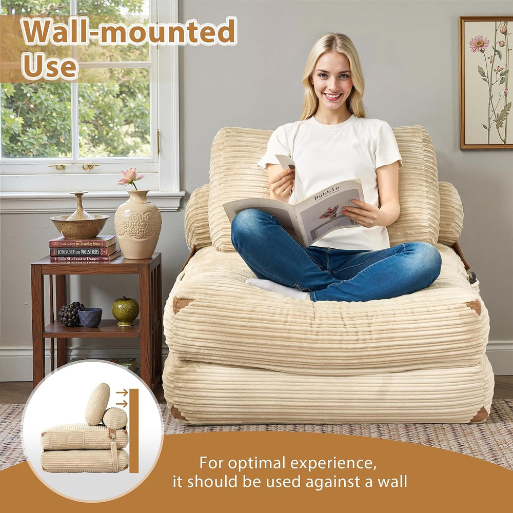Foldable Sofa Bed,Boneless Convertible Chair Bed with Pillow,Beige