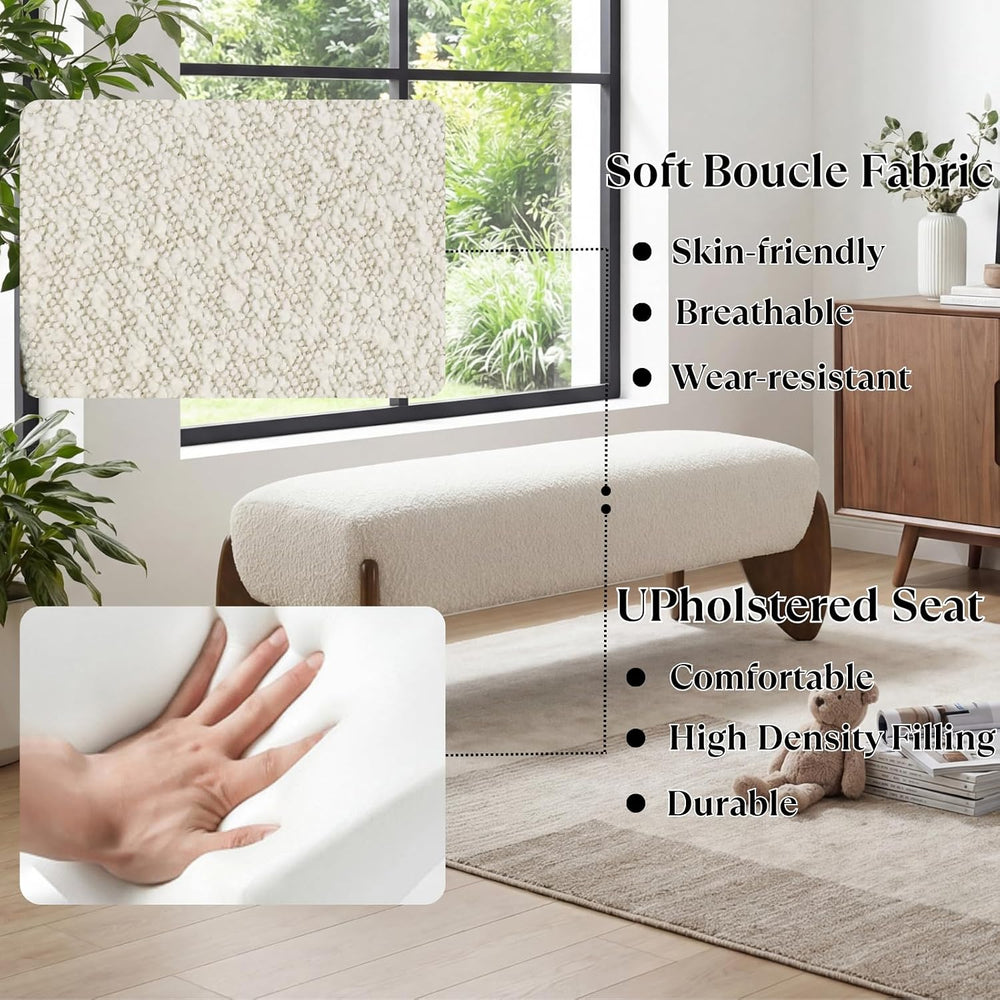 Ya-Home Modern Boucle Bedroom Bench, 50” Upholstered End of Bed Bench with Co...