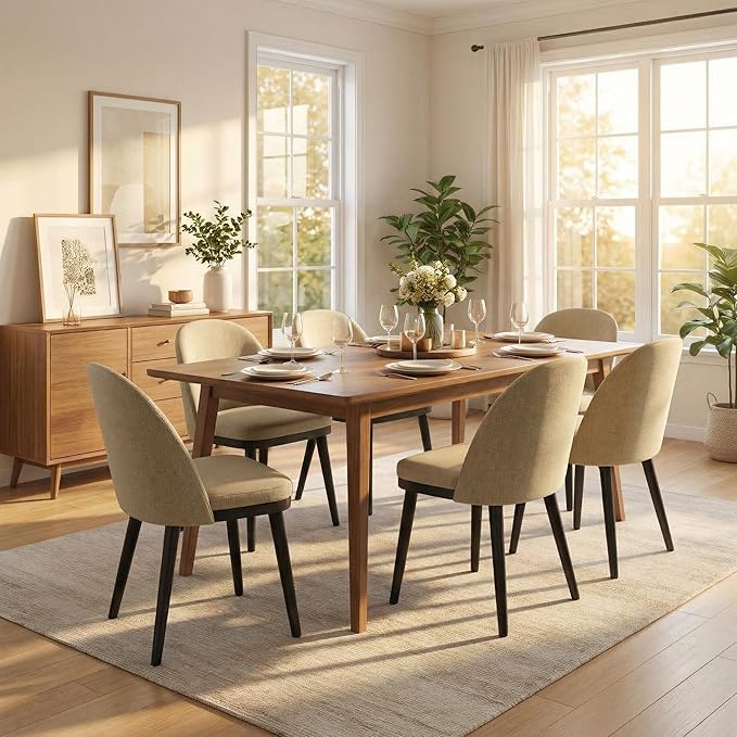 Wooden Dining Chairs Set of 6,Upholstered Kitchen Dining Room Chairs with Cur...