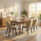 Wooden Dining Chairs Set of 6,Upholstered Kitchen Dining Room Chairs with Curved Backrest and Wood Leg,Modern Fabric Farmhouse Dinner Chair for Restaurant/Cafe,Camel