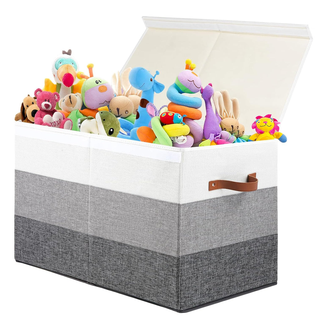 Mayniu Toy Box Storage Chest with Divider, Large Sturdy Toy Bin Organizer Basket with Lid for Kids, Boys, Girls, Nursery, Living Room, Bedroom, Playroom, Closet, 25"x13" x16"(Gradient Grey)
