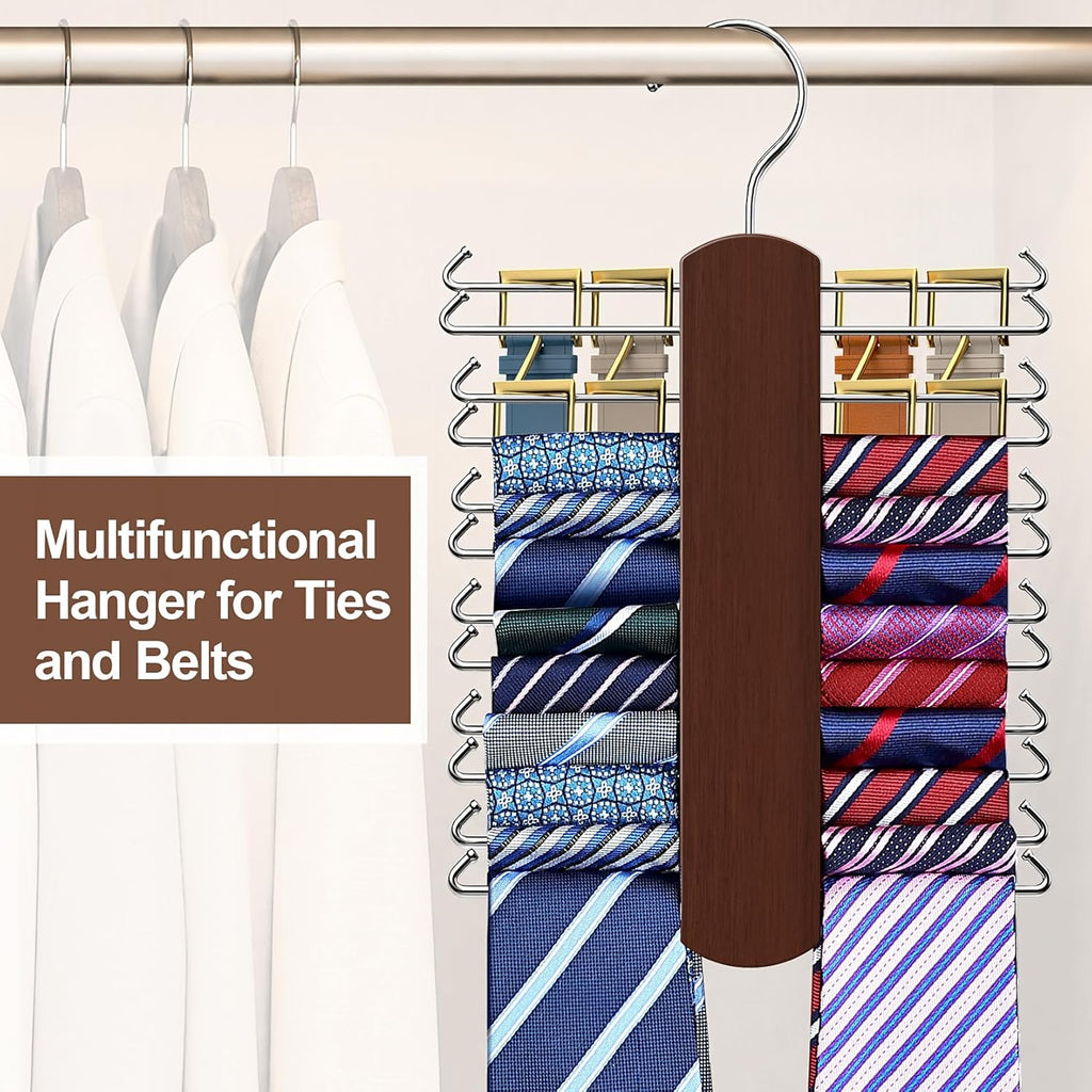 Tie Rack with 48 Hooks, Large Capacity Tie Hanger for Closet Organizers and Storage,Space Saving Wooden Necktie Hanger Ties Organizer for Men - 2 Pack