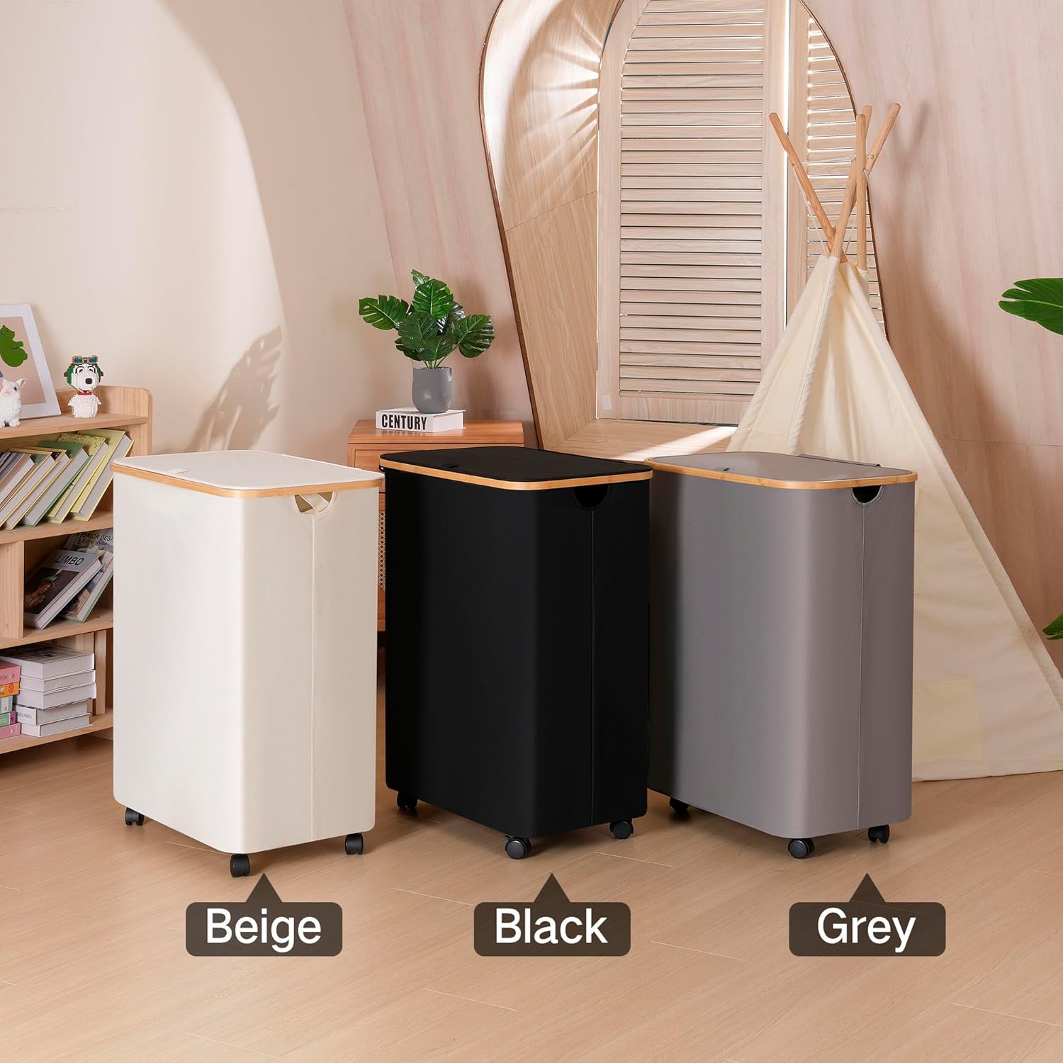 Lagre Laundry Basket with Wheels, Laundry Hamper with Lid, 160L Clothes Hamper for Laundry with 3 Liner Bags, for Laundry Room, Bedroom, Dormitory Organization,Beige