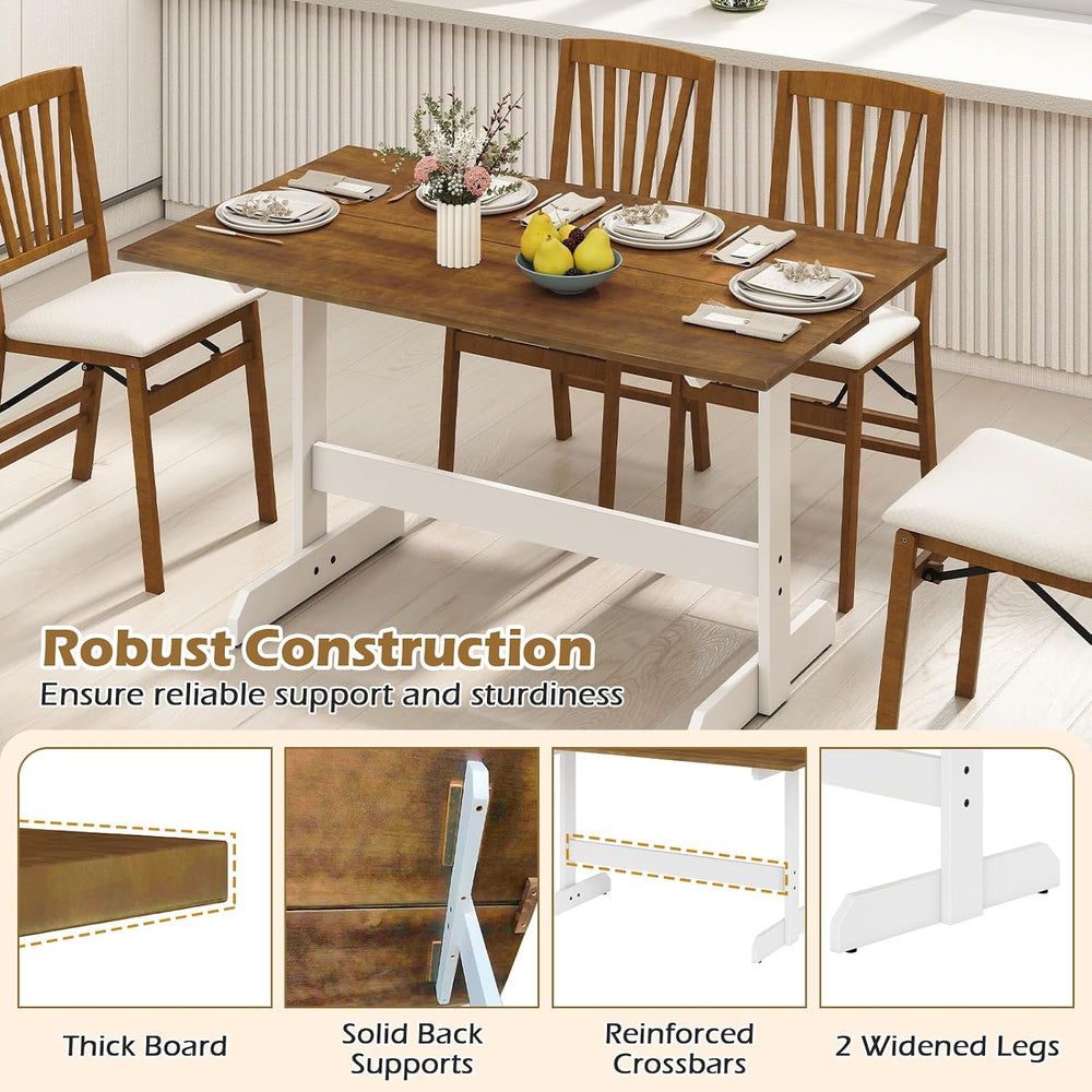 Giantex 55" Dining Table for 4-6, Farmhouse Kitchen Table with H-Shaped ...