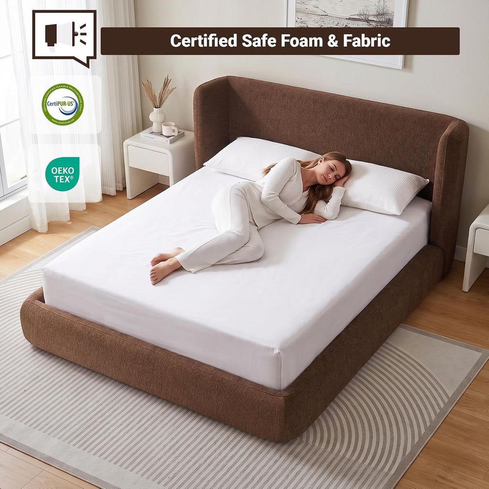 King Upholstered Bed Frame w/ Wingback Headboard, Cloud Platform Bedframe