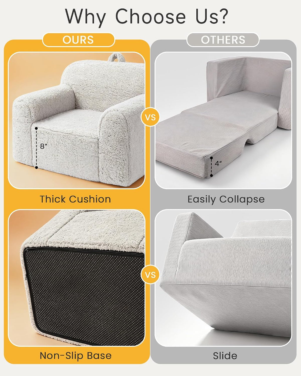 Pterying Kids Chair with Washable Soft Sherpa Cover | High-Resilience Foam, Stable Construction, Comfy Toddler Couch, Reading and Playing