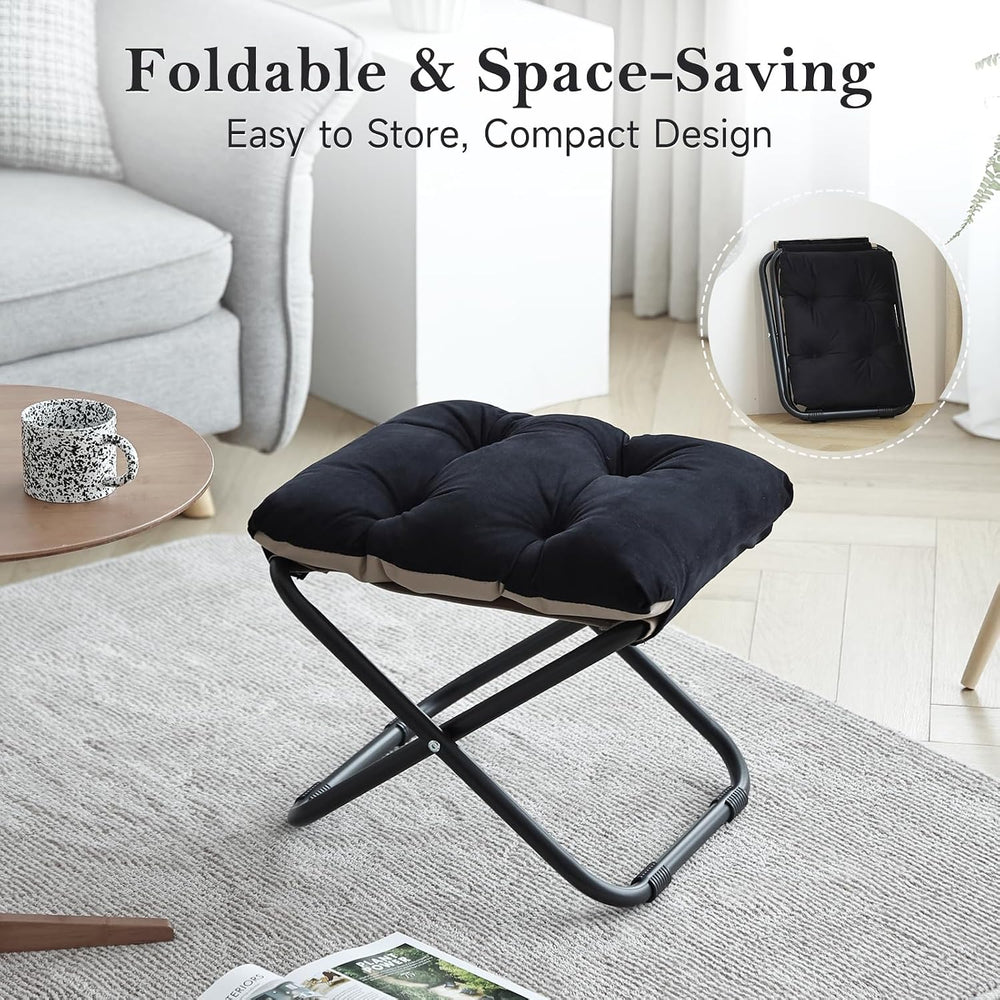 Welnow 16''(H) Folding Ottoman Foot Stool with Detachable Cushion, Bl...