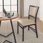 VECELO Folding Chairs Set of 2 with Cushion, Foldable Padded Seats with Heavy Duty Metal Frame for Kitchen/Dining/Living Room, No Assembly & Space Saving Design, Beige