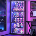 VersionTECH. Display Cabinet with Glass Doors, 6-Tier 71'' Tall Curio Cabinet with RGB Lights for Collectibles, Display Case with Adjustable Glass Shelves, Human Body Sensor, Mirror Backing, Black
