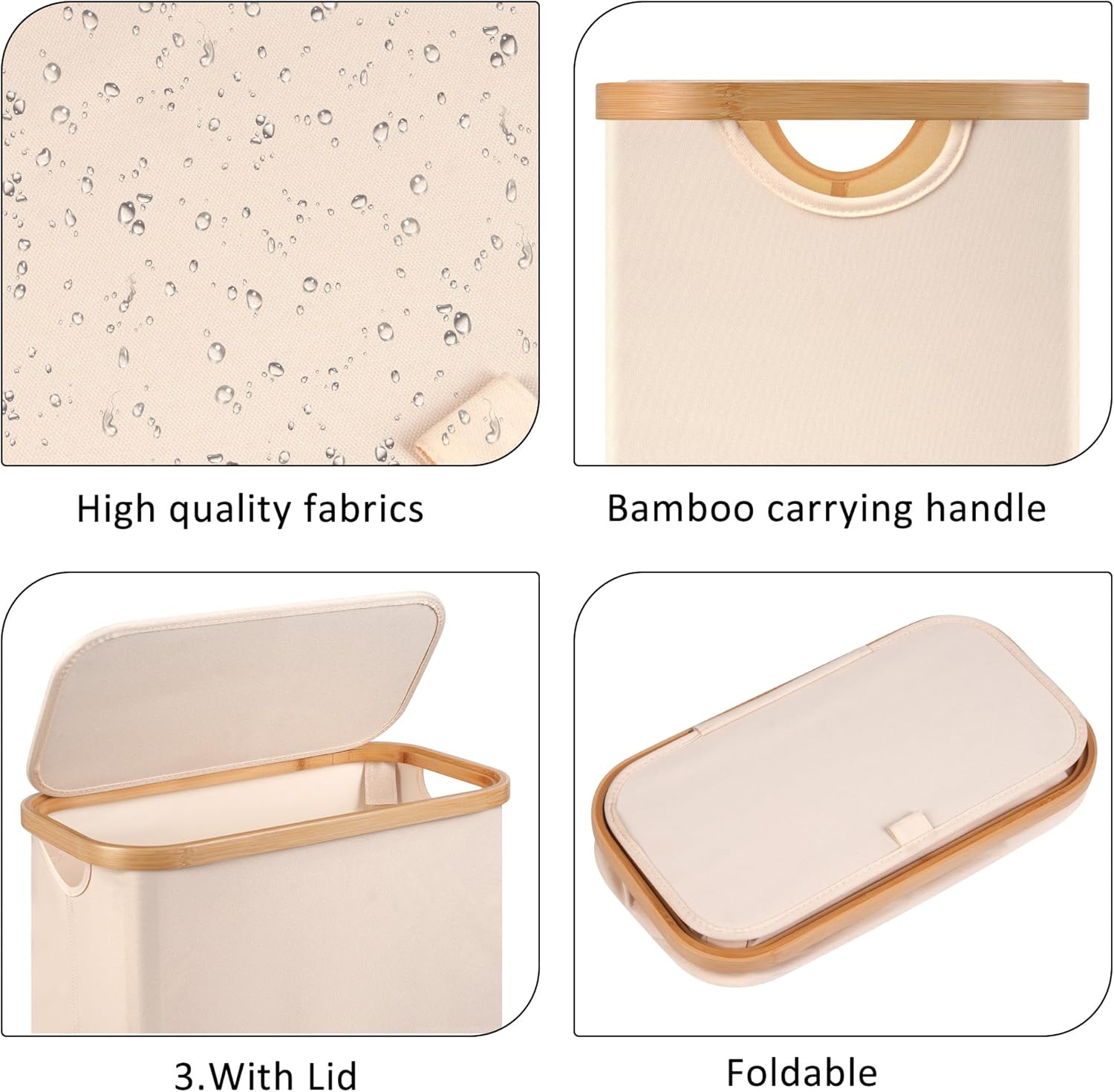 Slim Laundry Basket with Wheels,Narrow Hampers for Laundry,Freestanding Laundry Hamper with Lid&Bamboo Handles,Collapsible & Waterproof Tall Cloth Hamper for Dorm Family(60L Beige)